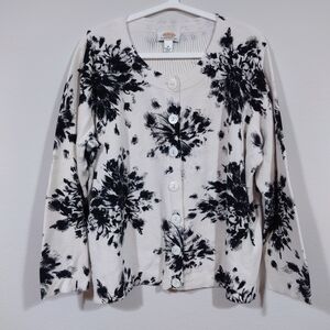 Talbots Black and White Floral Cardigan